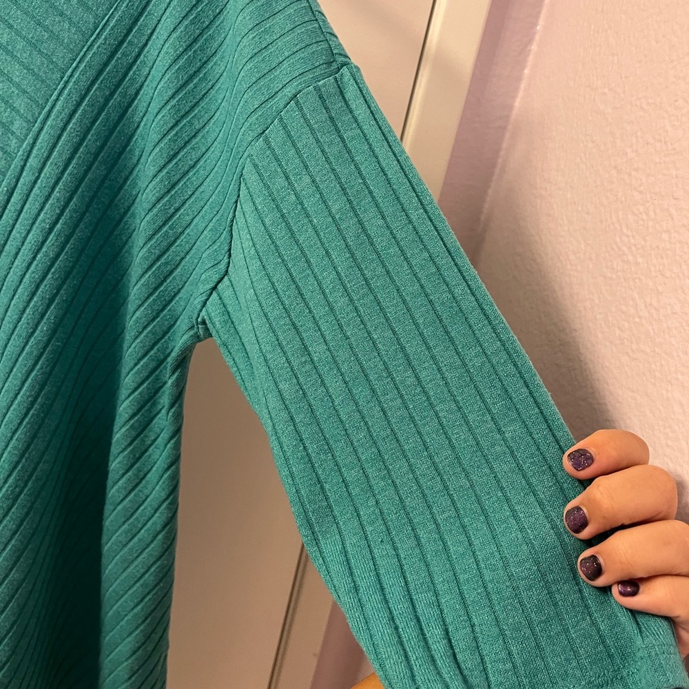 Lane Bryant Tunic Top Women's 14/16 Green Ribbed Knit 3/4 Sleeve Comfy - Picture 4 of 6